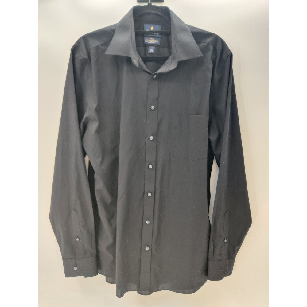Stafford Travel Dress Shirt Mens 16.5 36-37 Black Fitted Easy Care Broadcloth‎